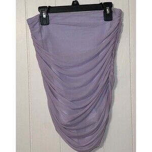 Naked Wardrobe Purple Ruched Mini Skirt with Mesh Overlay New Size M